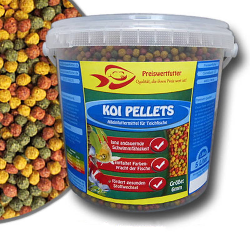 Teich Granulate 6mm Koi Pellets 5 Liter Eimer 1,8 kg Fischfutter
